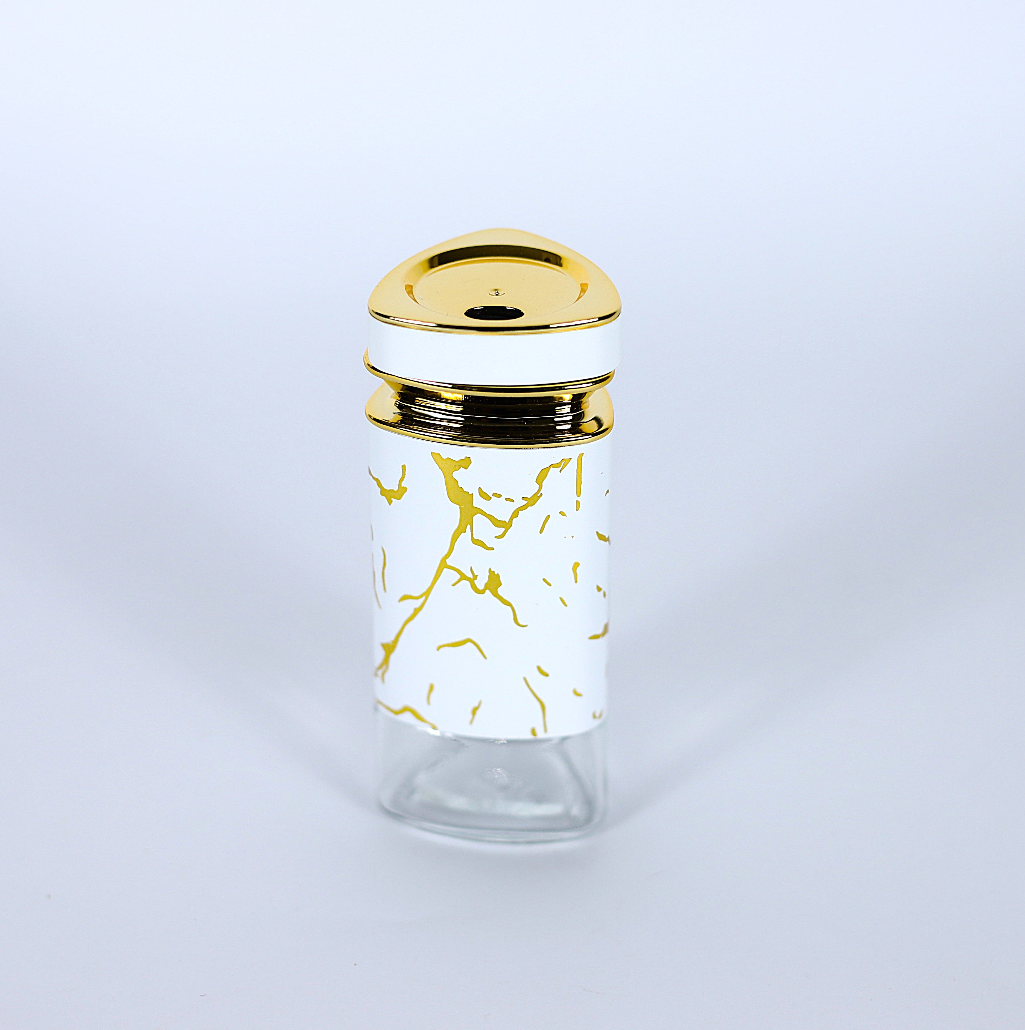 طقم توابل دوار "ماربل" 12 قطعة - أبيض بعروق ذهبية