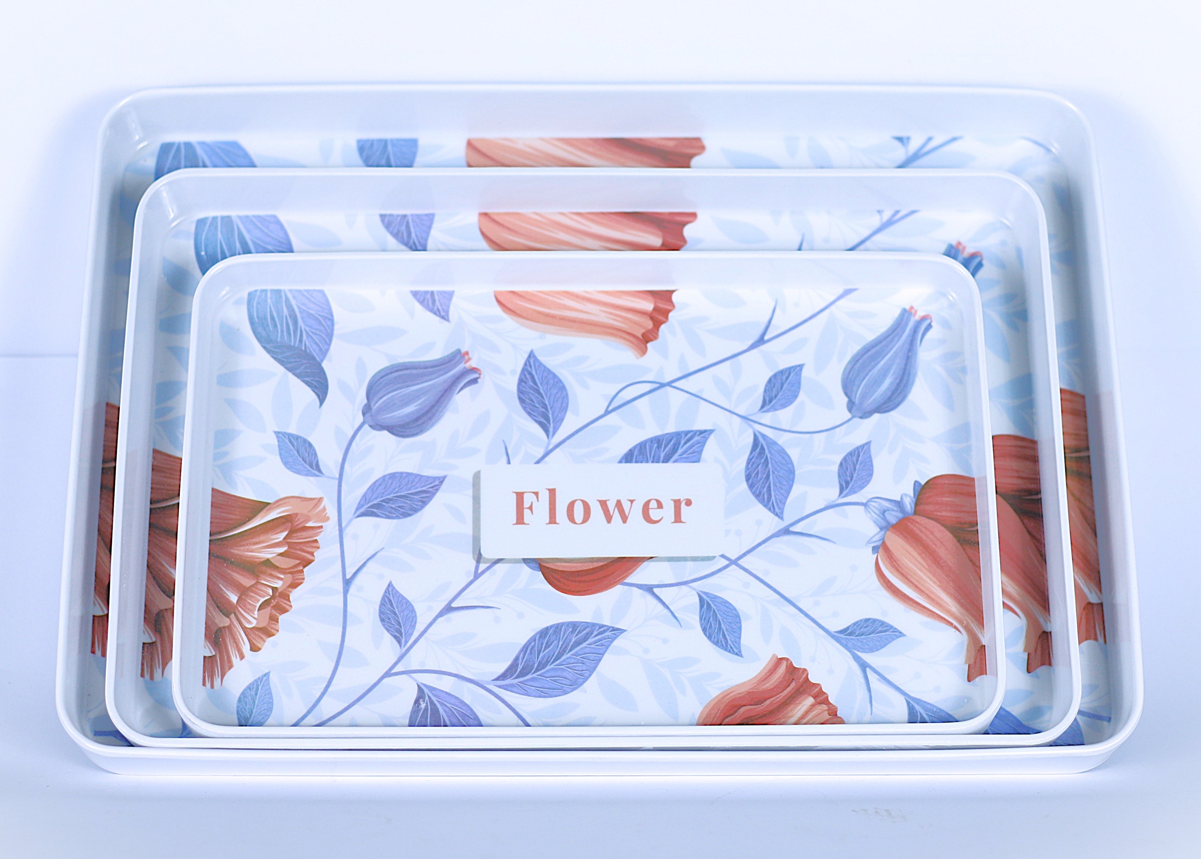 طقم صواني "الورد" مستطيل - 3 مقاسات مختلفة