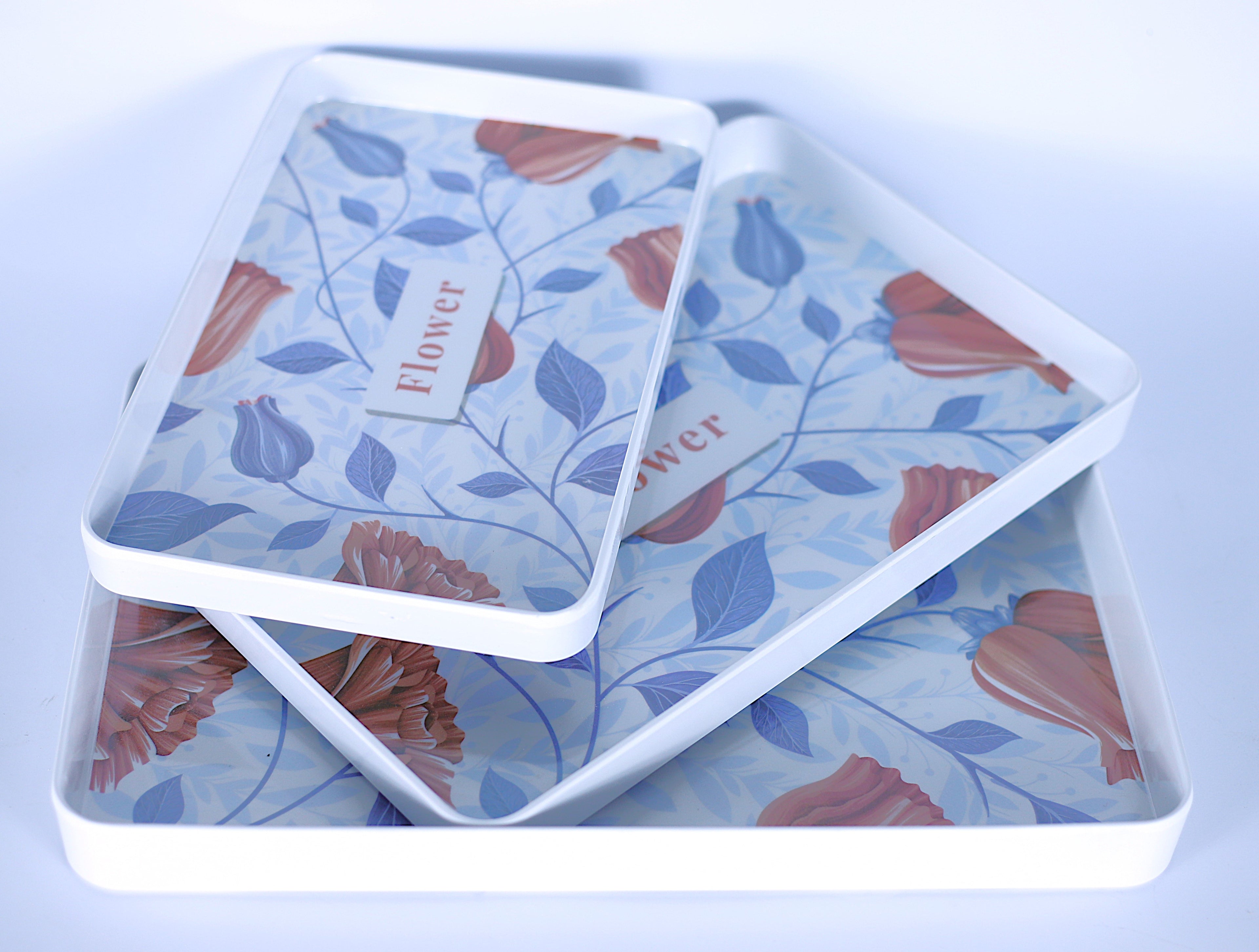 طقم صواني "الورد" مستطيل - 3 مقاسات مختلفة