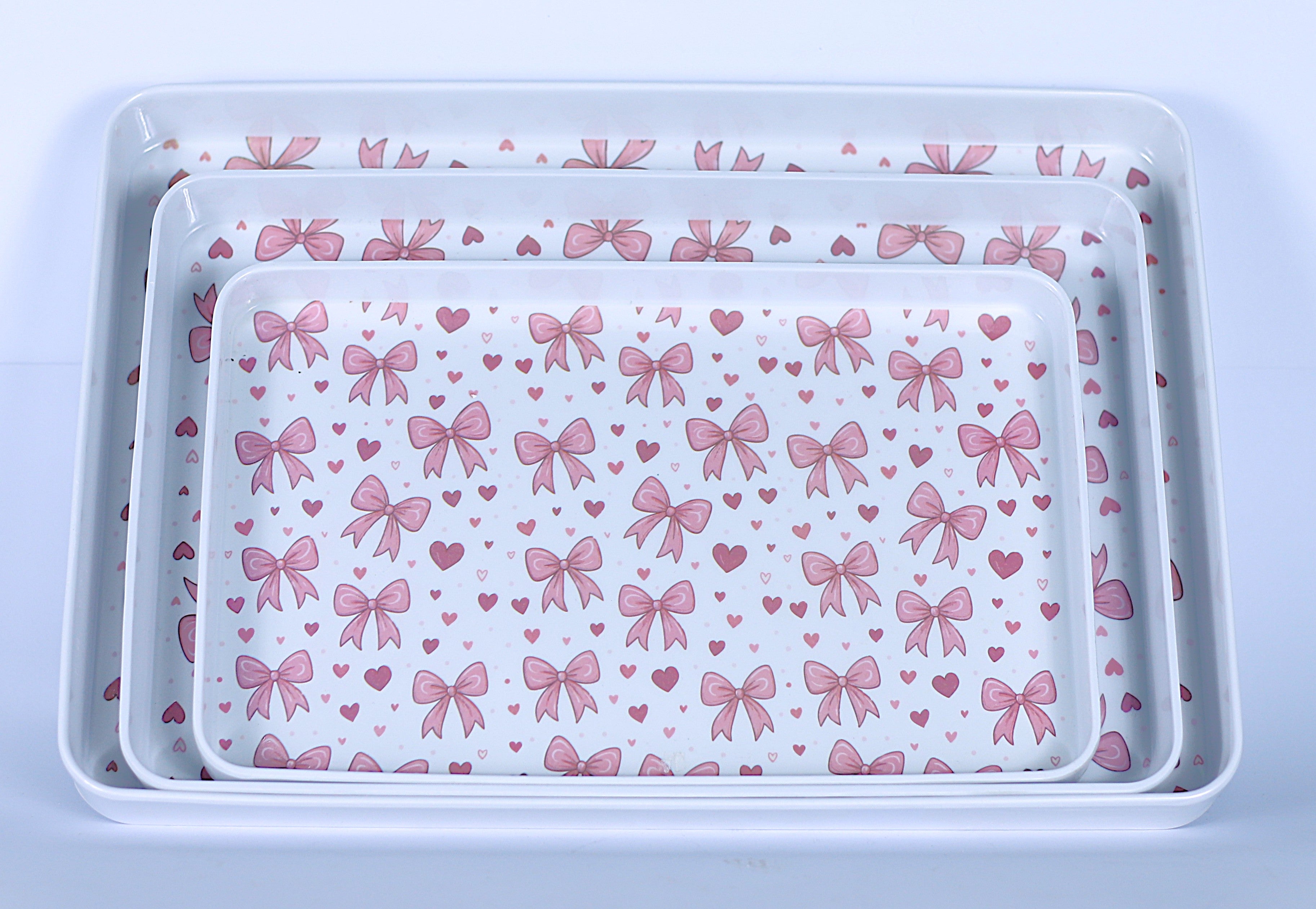 طقم صواني "فيونكة" مستطيل - 3 مقاسات مختلفة