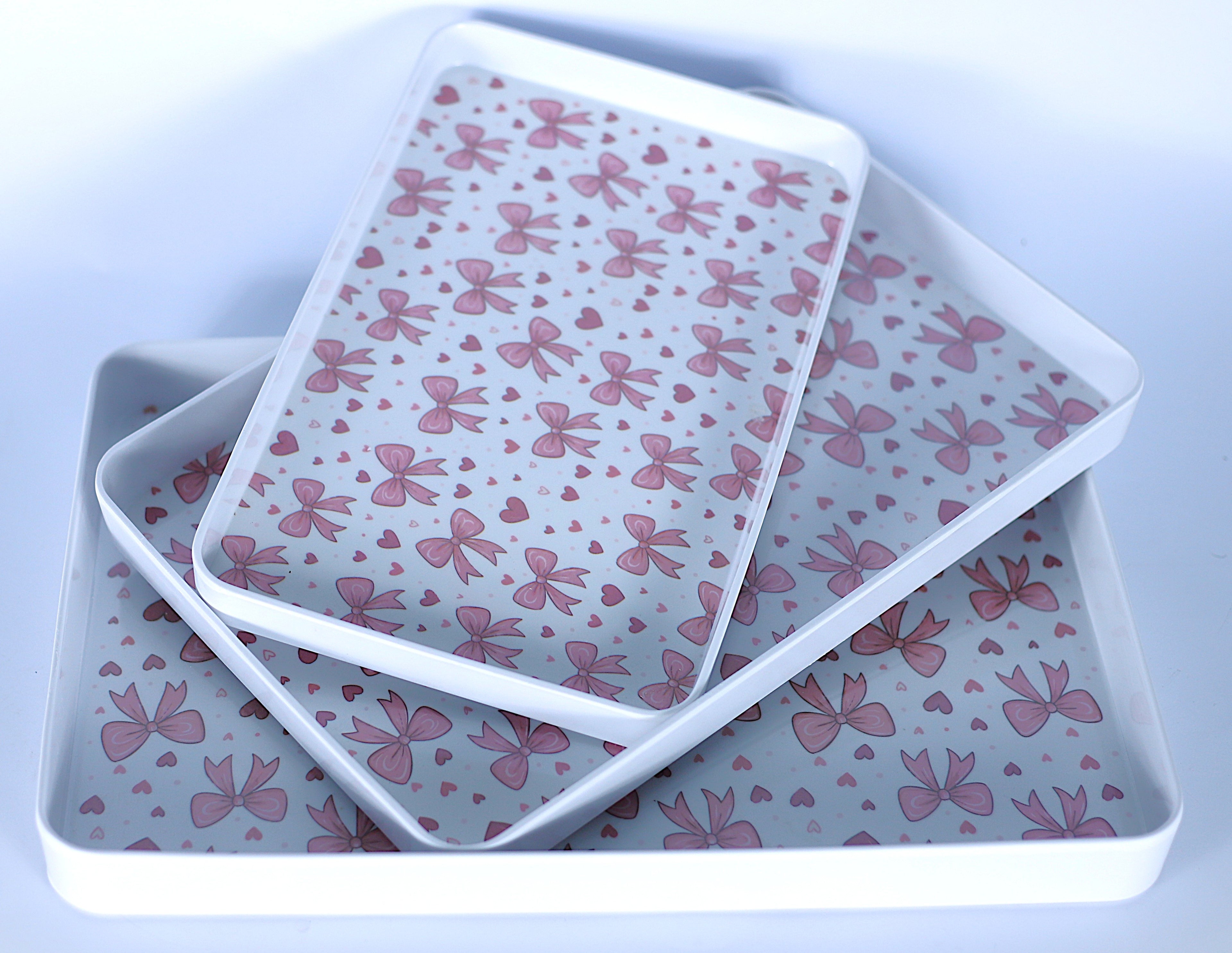 طقم صواني "فيونكة" مستطيل - 3 مقاسات مختلفة