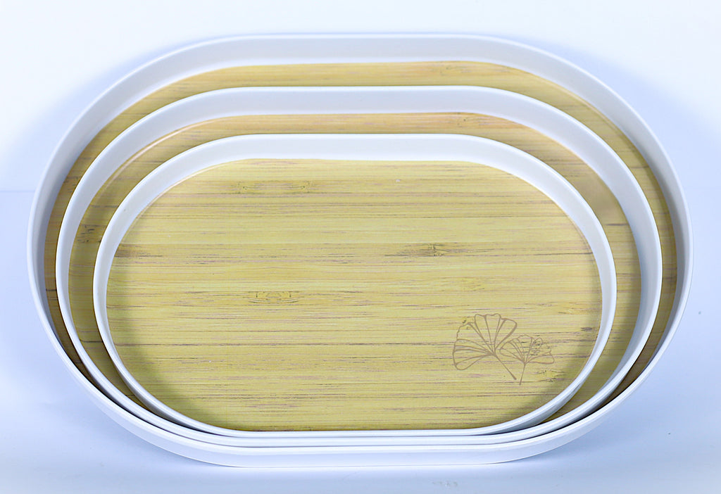 طقم صواني "خشبي" بيضاوي - 3 مقاسات مختلفة