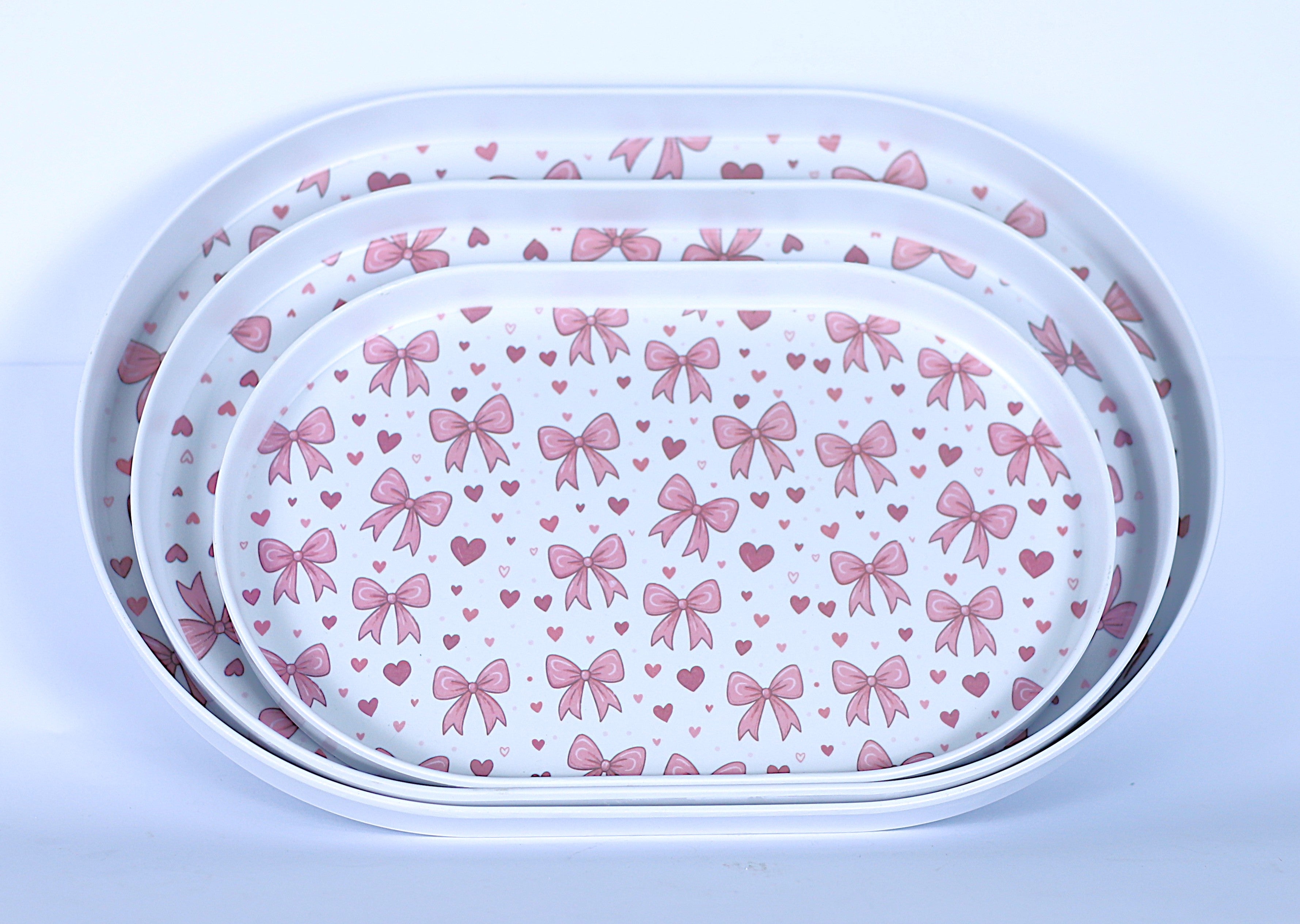طقم صواني "فيونكة" بيضاوي - 3 مقاسات مختلفة