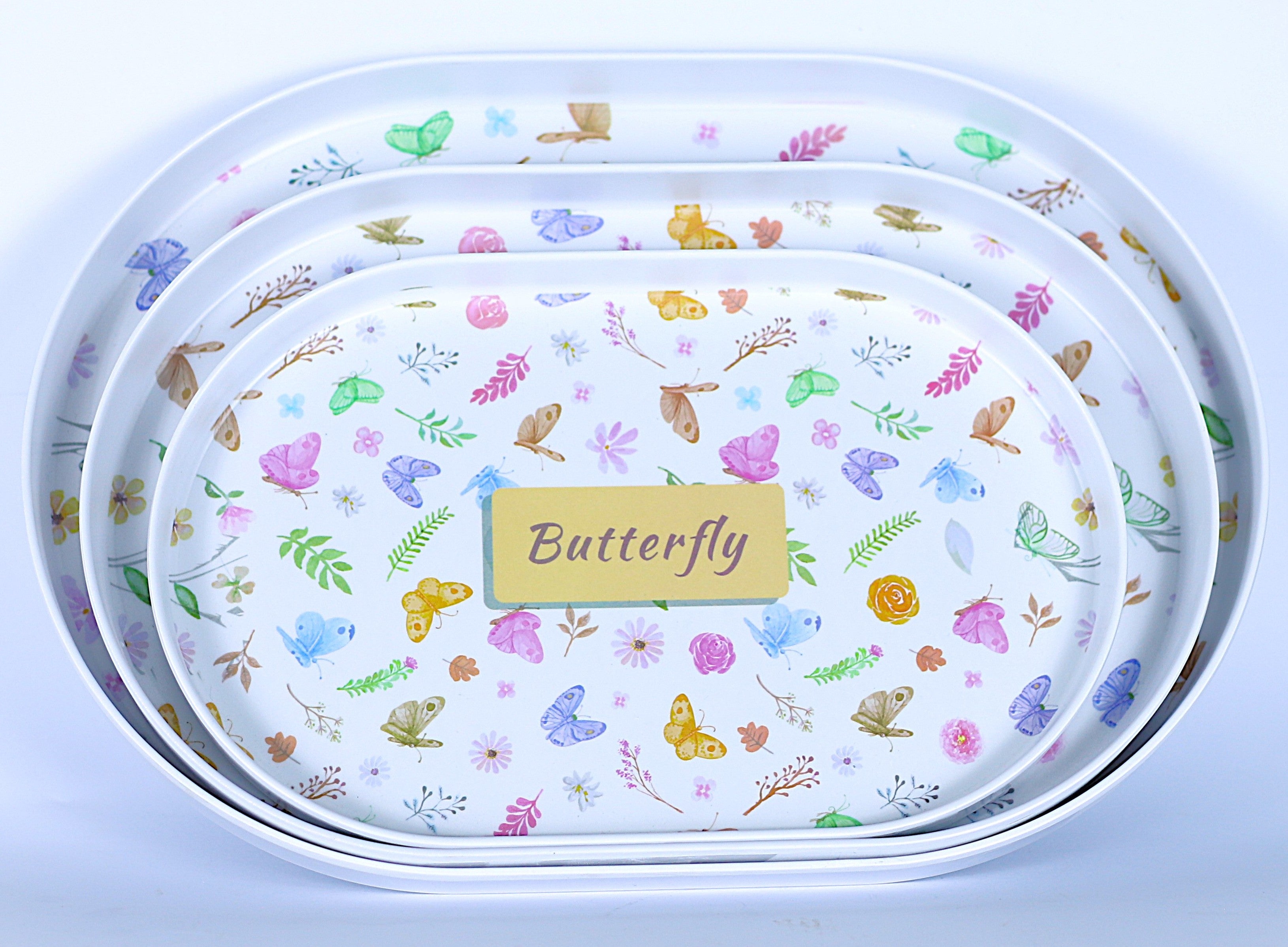 طقم صواني "فراشة" بيضاوي - 3 مقاسات مختلفة