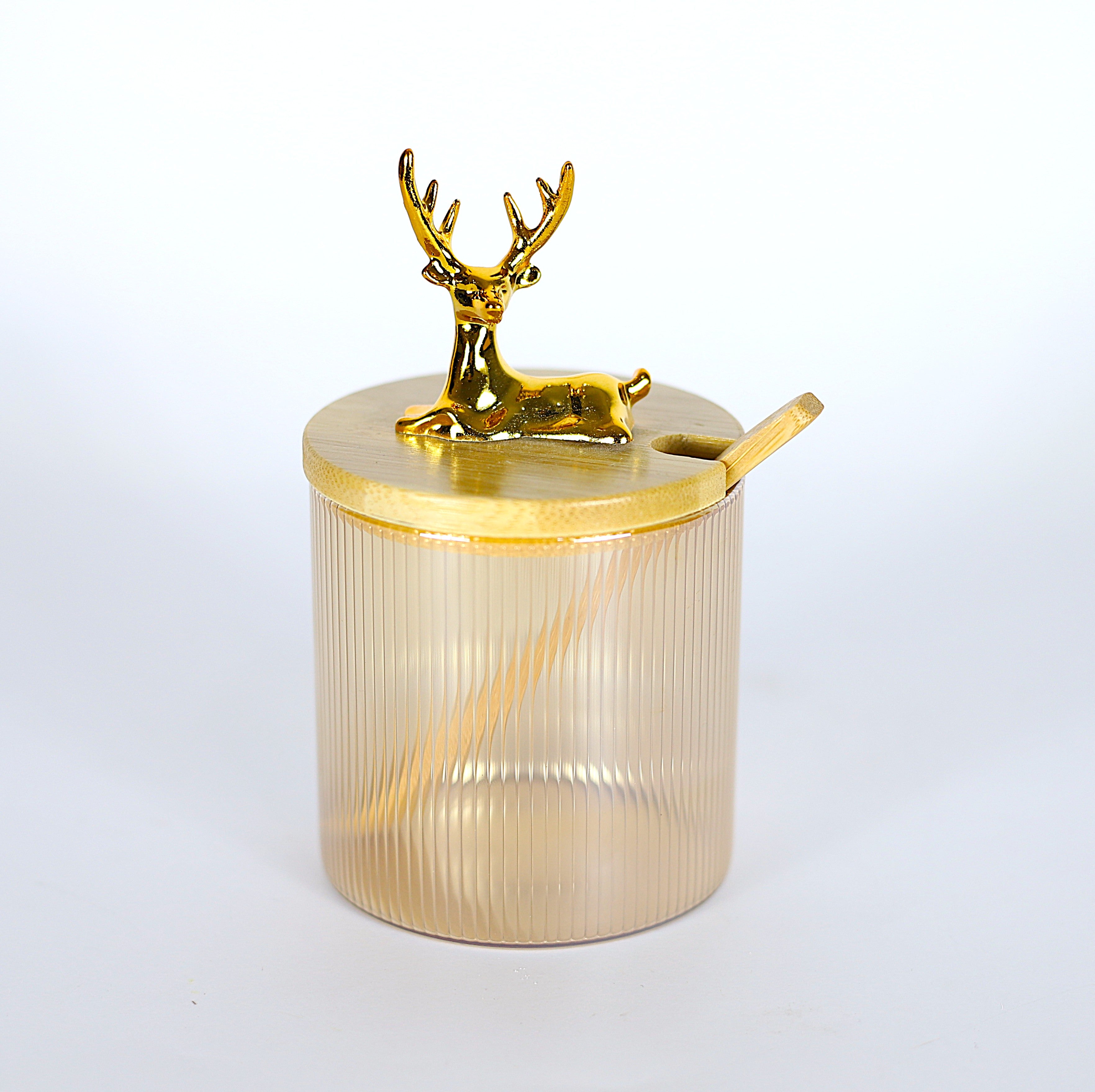 طقم توابل  3 قطع بحامل خشب وغطاء "غزالة ذهبي"