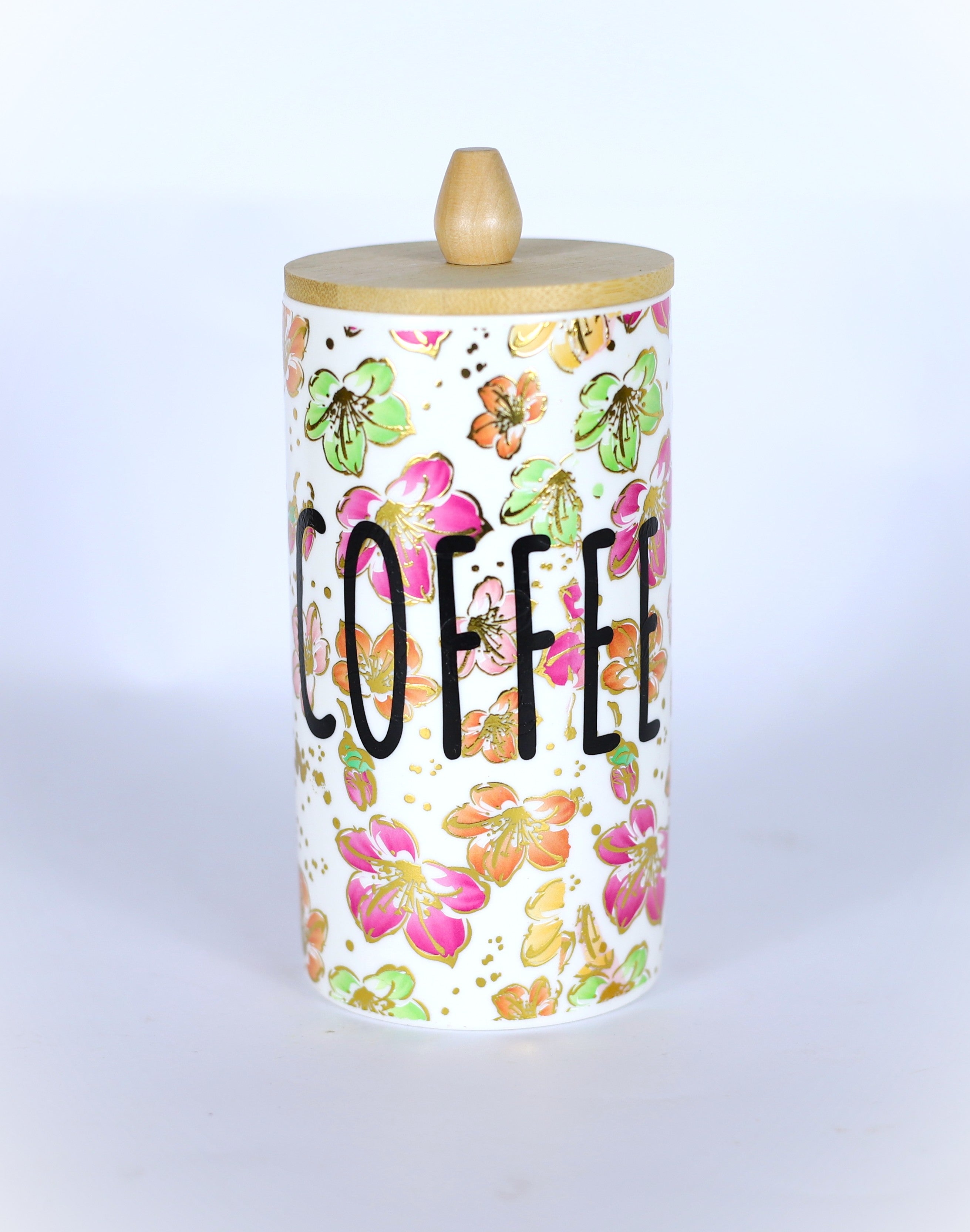 طقم (شاي, سكر, قهوه) 3 قطع - نقشة زهور ملونة