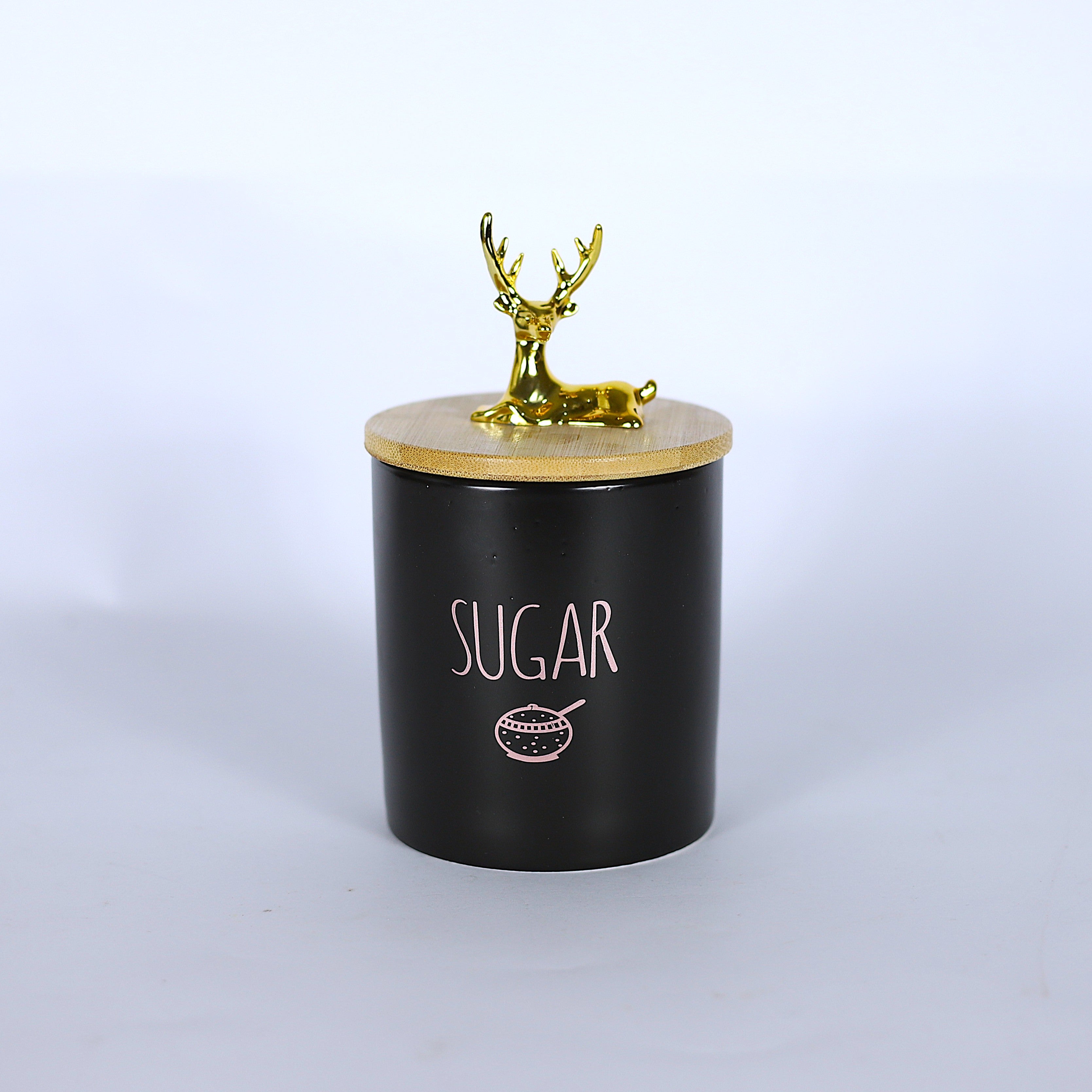 طقم (شاي, سكر, قهوه) أسود ملكي3 قطع بغطاء "غزالة ذهبي"