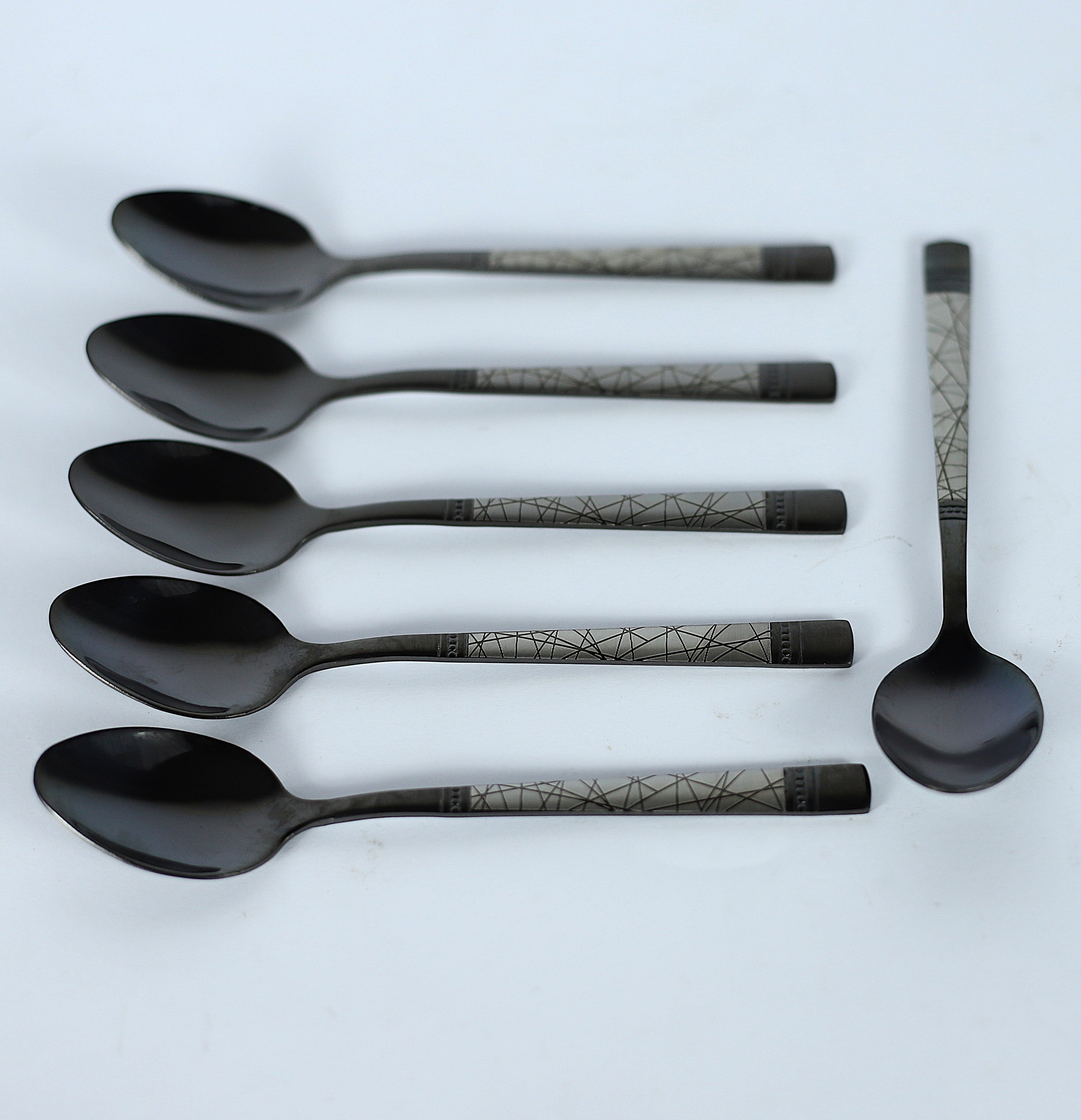 طقم معالق "بلاك لاين" 6 قطع - ستانلس ستيل أسود بنقشة خطوط عصرية.