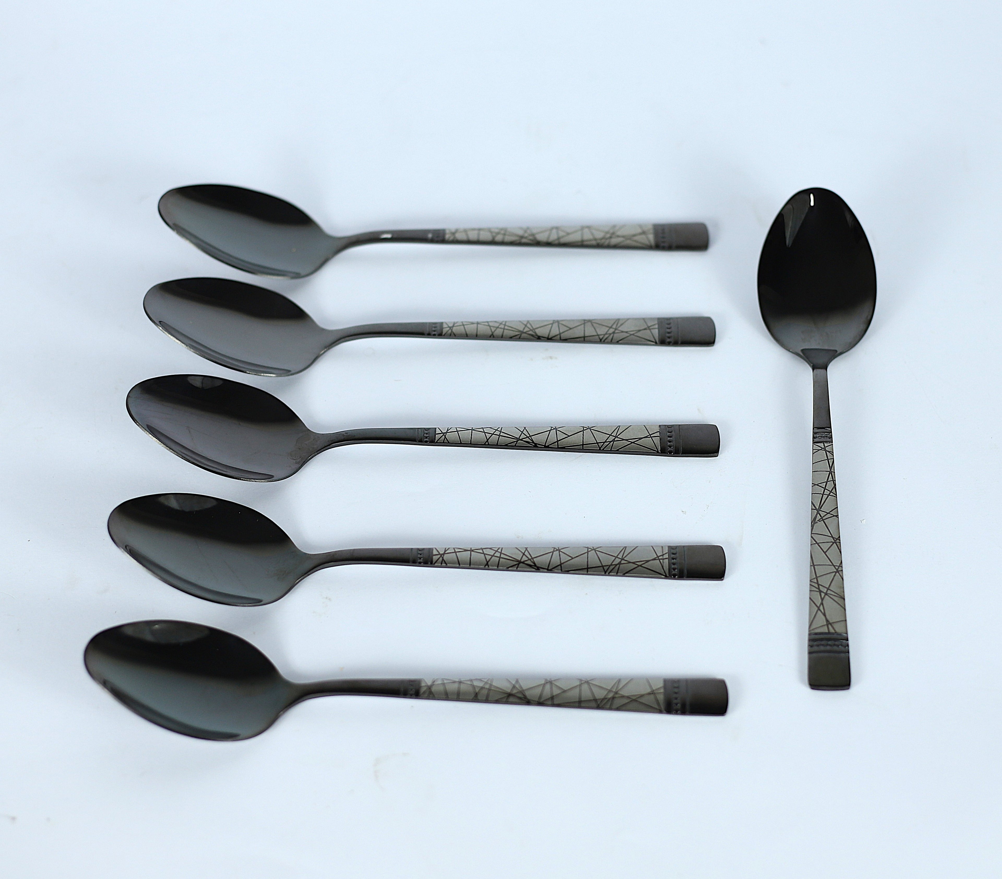 طقم معالق "بلاك لاين" 6 قطع - ستانلس ستيل أسود بنقشة خطوط عصرية.