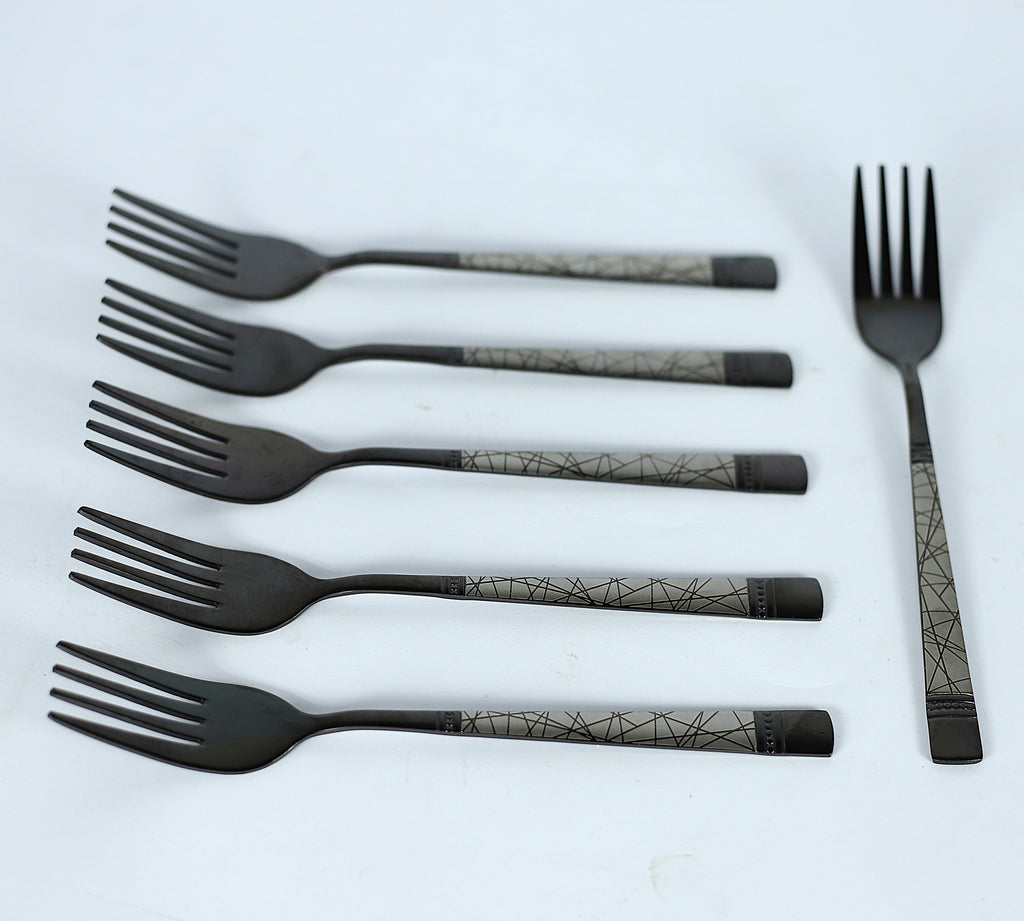 طقم "مودرن جروفز" 6 قطع - شوك كبيرة سوداء بتصميم عصري ونقشة مخططة